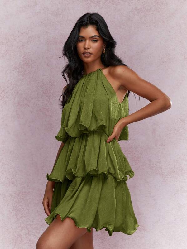 MISSGUIDED Elegant Tiered Ruffle Sleeveless Mini Dresses