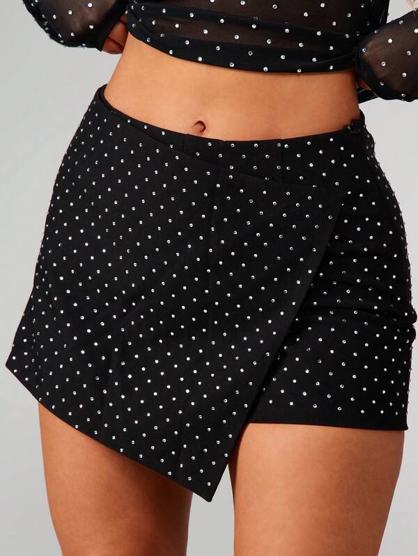 MISSGUIDED Embellished Asymmetric Mini Skort With Studs