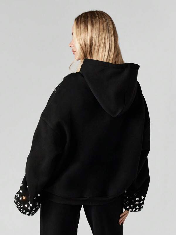 MISSGUIDED Embellished Hoodie With Rhinestone Details