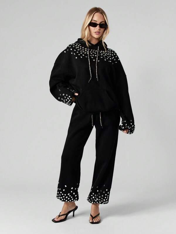 MISSGUIDED Embellished Hoodie With Rhinestone Details