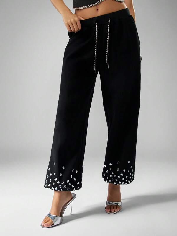 MISSGUIDED Embellished Joggers With Sequin Hem Detail