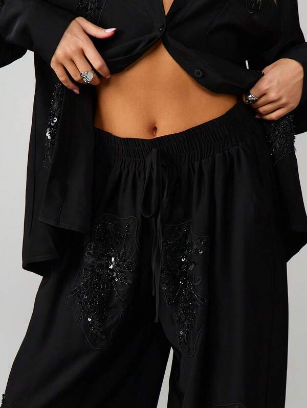 MISSGUIDED Embellished Satin Balloon Trousers With Ruffle Hem