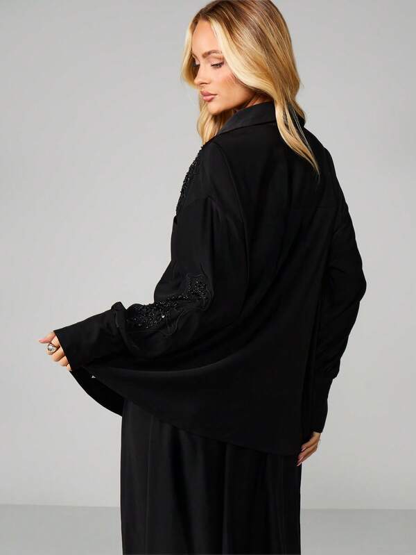MISSGUIDED Embellished Satin Shirt With Sequin Details