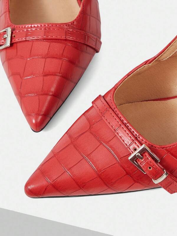 MISSGUIDED Embossed Slingback Pumps With Buckle Detail