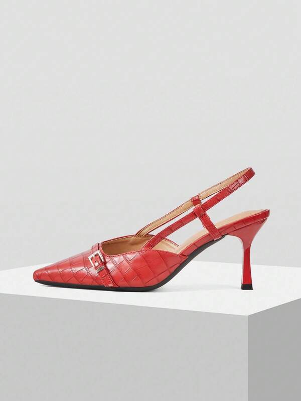 MISSGUIDED Embossed Slingback Pumps With Buckle Detail