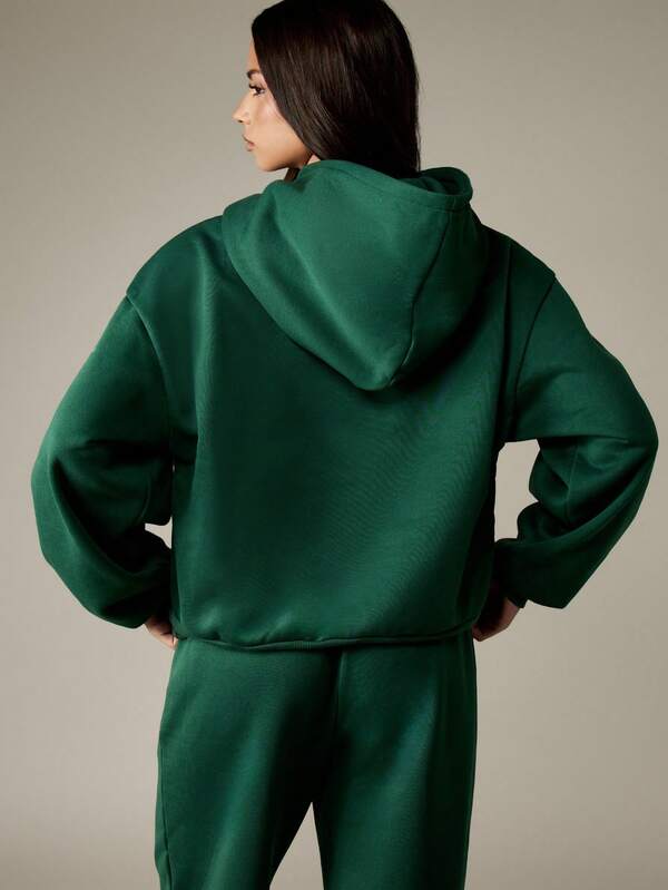 MISSGUIDED Embossed Text Hoodie With Centre Pocket And Drawstring