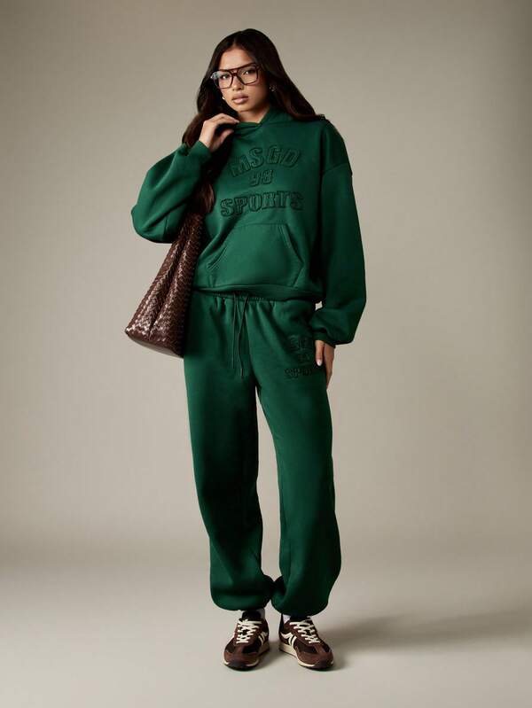 MISSGUIDED Embossed Text Hoodie With Centre Pocket And Drawstring