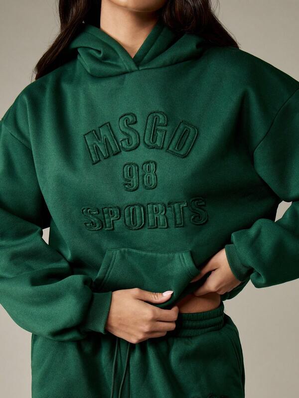 MISSGUIDED Embossed Text Hoodie With Centre Pocket And Drawstring