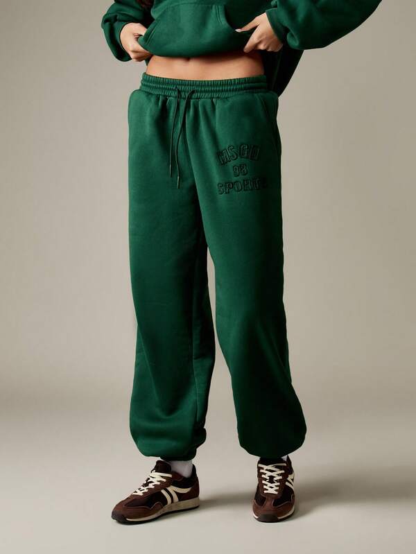 MISSGUIDED Embroidered Baggy Jogger Pants With Cuffed Ankles