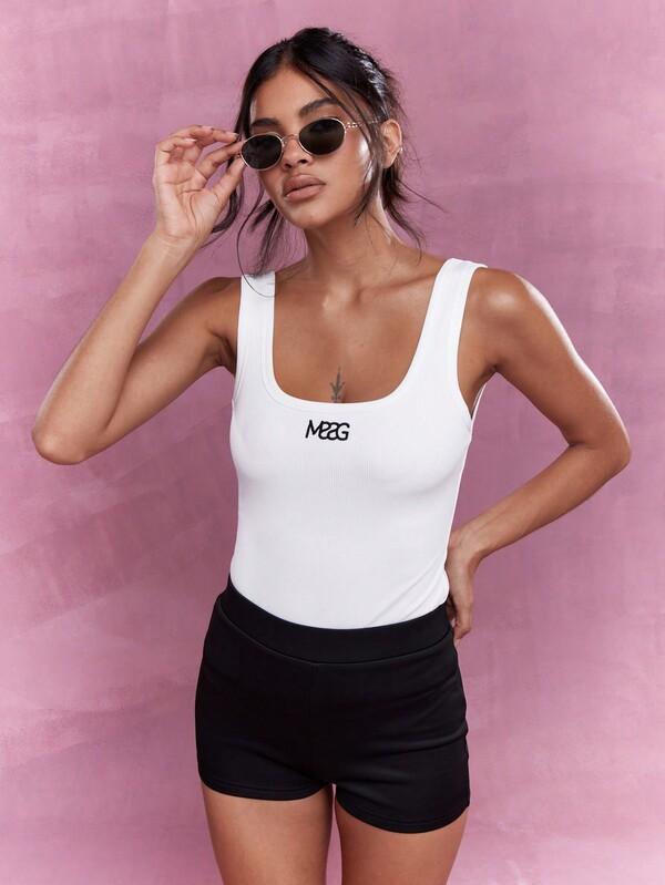 MISSGUIDED Embroidered Logo Ribbed Square Neck Tank Top