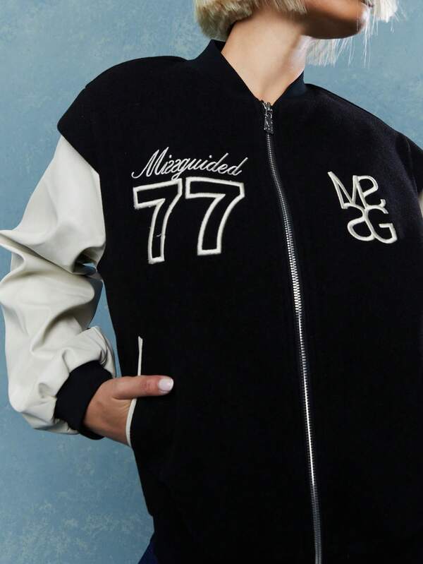 MISSGUIDED Embroidered Logo Varsity Jacket Winter Wear