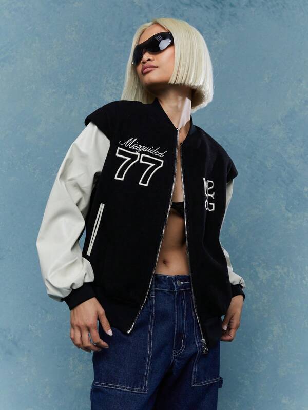 MISSGUIDED Embroidered Logo Varsity Jacket Winter Wear