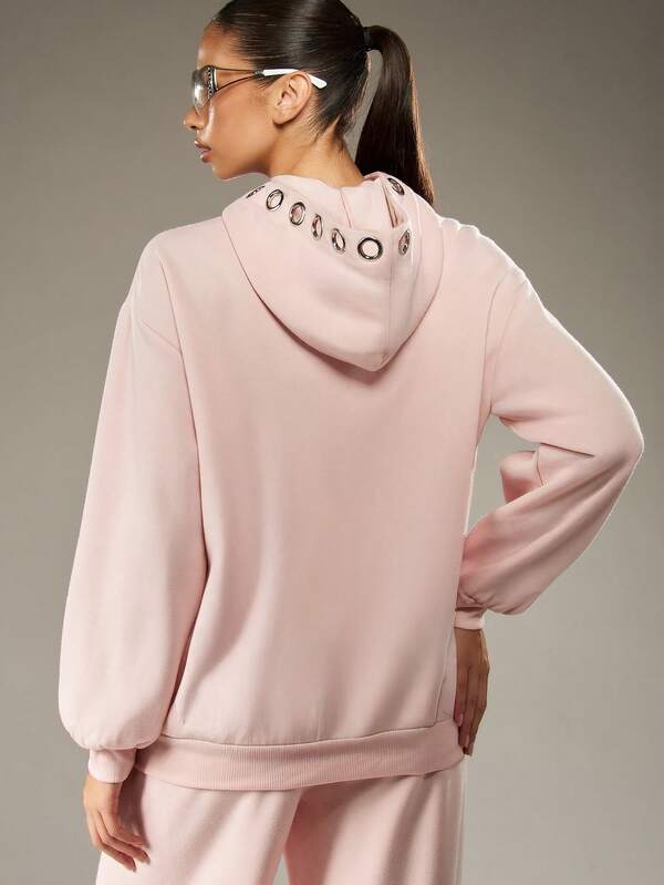 MISSGUIDED Eyelet Detail Full Zip Hoodie With Drawstring
