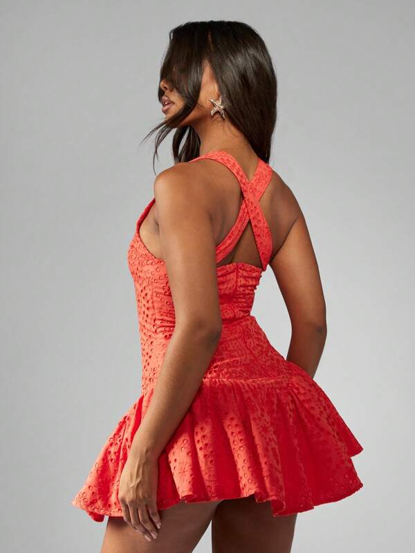MISSGUIDED Eyelet Lace Fit And Flare Mini Dress