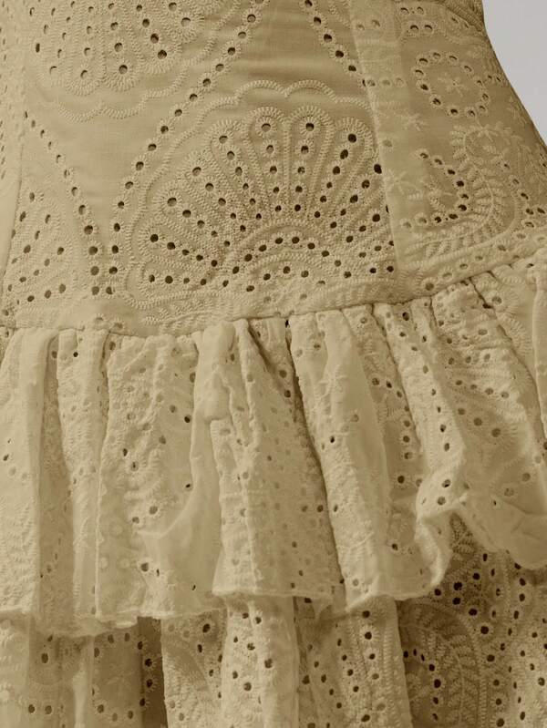 MISSGUIDED Eyelet Lace Square Neck Tiered Ruffle Skirt Mini Dress