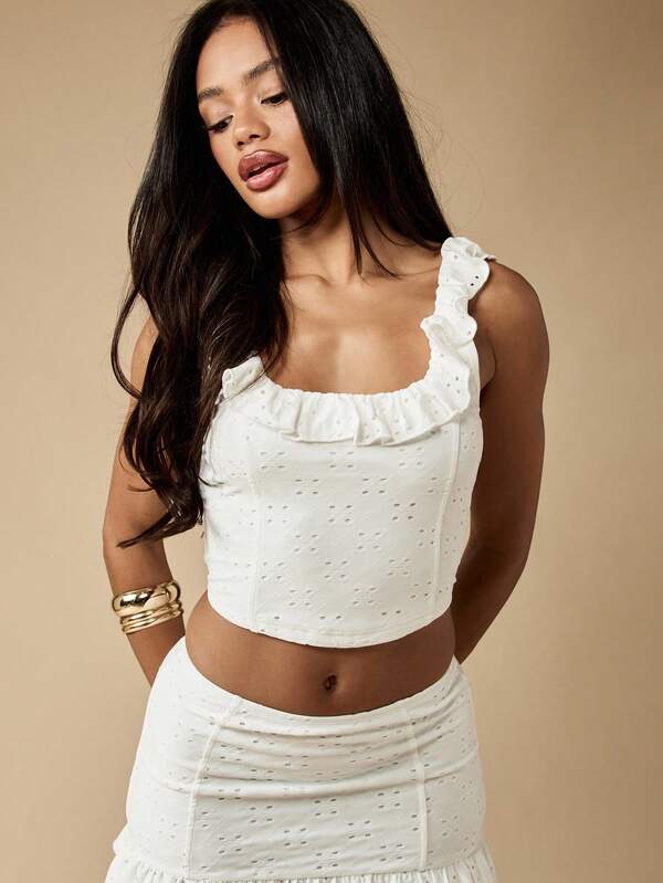 MISSGUIDED Eyelet Ruffle Trim Two Piece Set