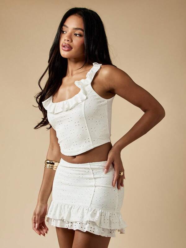 MISSGUIDED Eyelet Ruffle Trim Two Piece Set