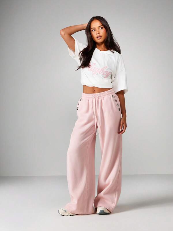 MISSGUIDED Eyelet Wide Leg High Waisted Joggers