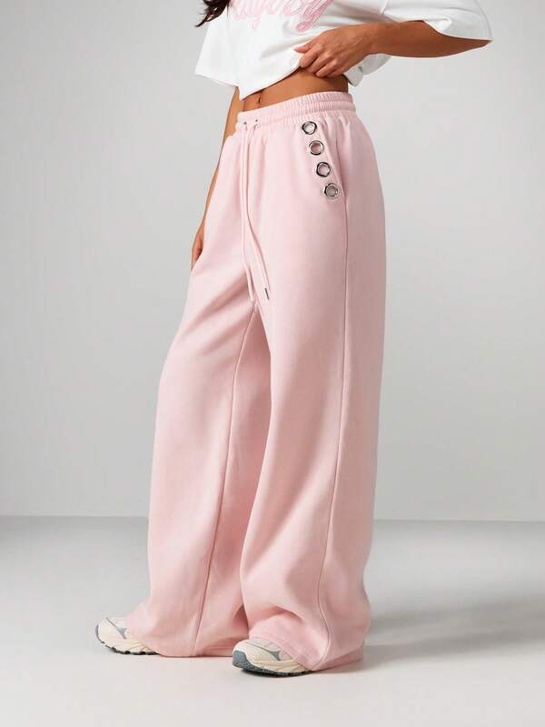 MISSGUIDED Eyelet Wide Leg High Waisted Joggers