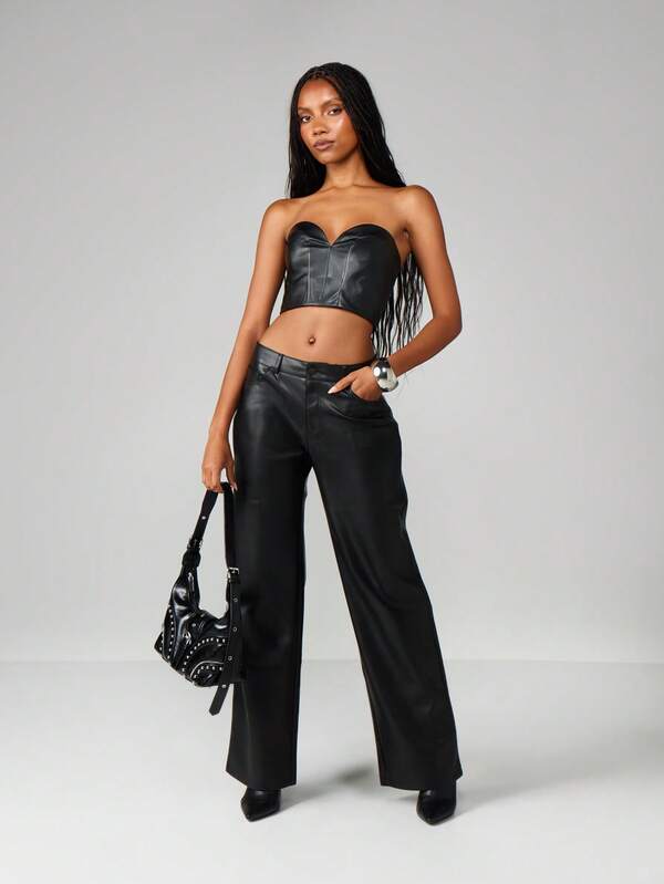 MISSGUIDED Faux Leather Corset Top With Sweetheart Neckline