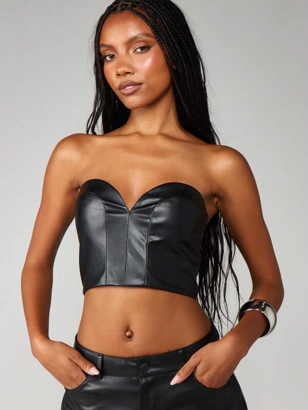 MISSGUIDED Faux Leather Corset Top With Sweetheart Neckline