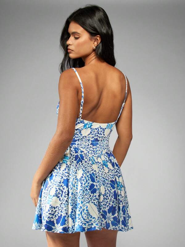 MISSGUIDED Fit And Flare Corset Mini Dress With Spaghetti Straps