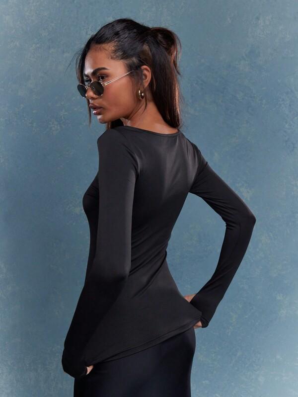 MISSGUIDED Fitted Boat Neck Long Sleeves T-Shirt