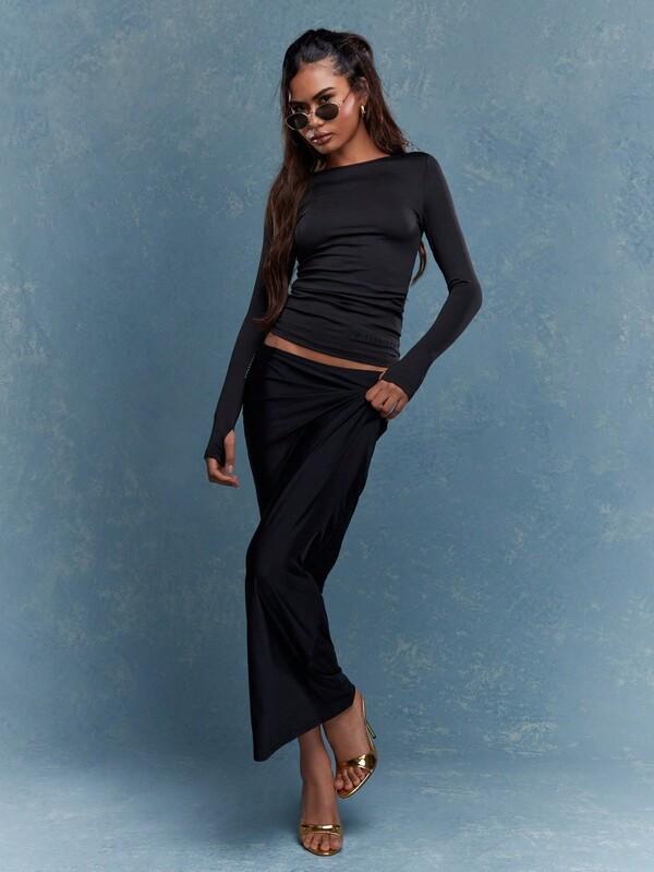 MISSGUIDED Fitted Boat Neck Long Sleeves T-Shirt
