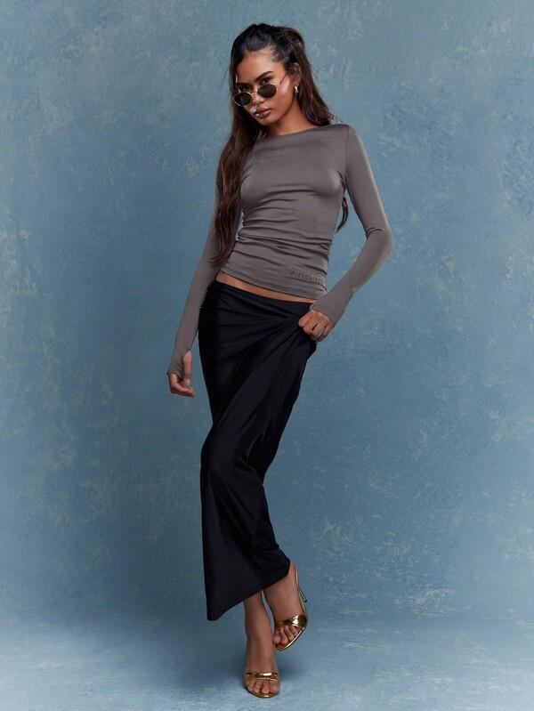 MISSGUIDED Fitted Boat Neck Long Sleeves T-Shirt