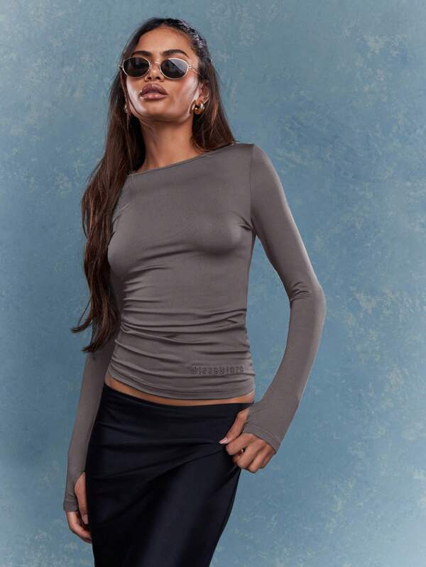 MISSGUIDED Fitted Boat Neck Long Sleeves T-Shirt
