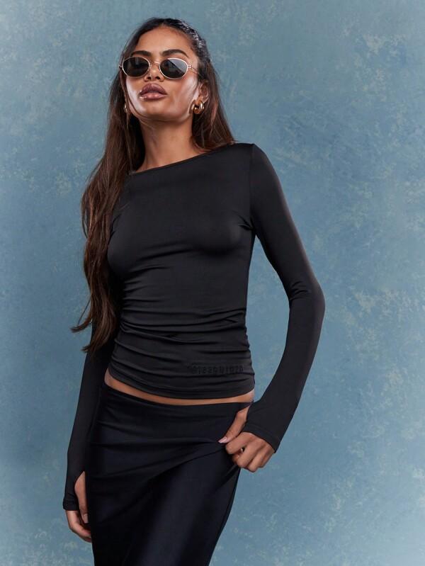 MISSGUIDED Fitted Boat Neck Long Sleeves T-Shirt
