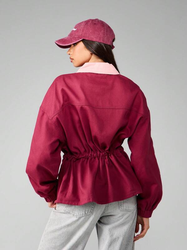 MISSGUIDED Fitted Bomber Jacket With Contrast Collar And Zipper Details