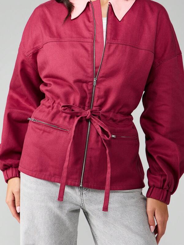 MISSGUIDED Fitted Bomber Jacket With Contrast Collar And Zipper Details
