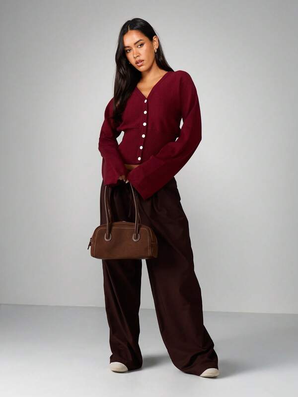 MISSGUIDED Fitted Button Front Cardigan With Ribbed Details