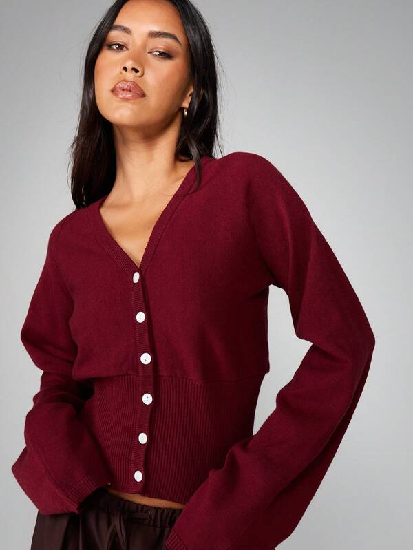 MISSGUIDED Fitted Button Front Cardigan With Ribbed Details