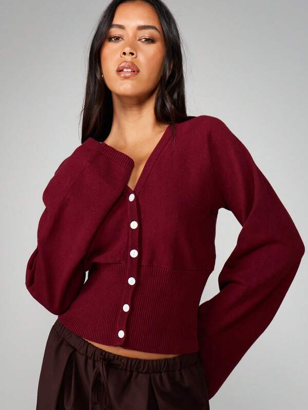 MISSGUIDED Fitted Button Front Cardigan With Ribbed Details