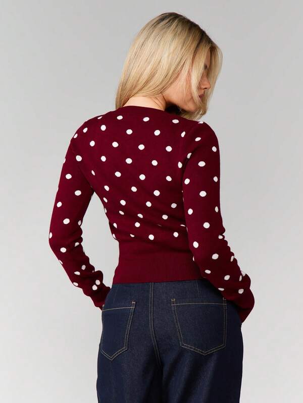 MISSGUIDED Fitted Cardigan With Polka Dots