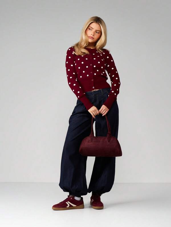 MISSGUIDED Fitted Cardigan With Polka Dots