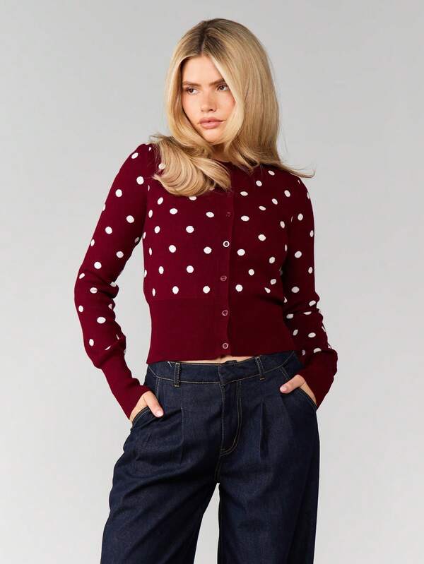 MISSGUIDED Fitted Cardigan With Polka Dots