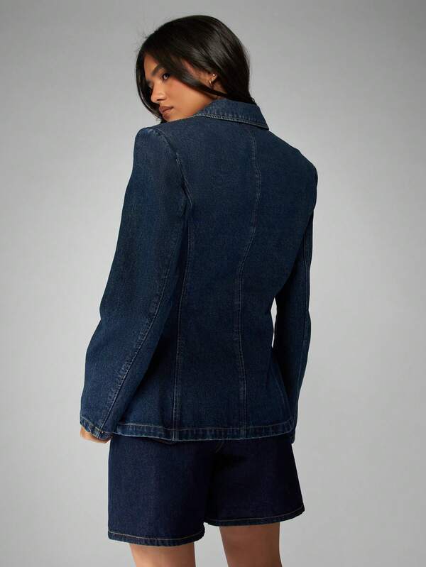 MISSGUIDED Fitted Denim Blazer With Double Button Closure