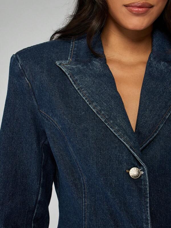 MISSGUIDED Fitted Denim Blazer With Double Button Closure