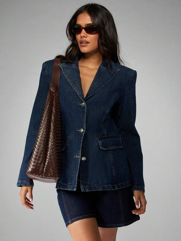 MISSGUIDED Fitted Denim Blazer With Double Button Closure