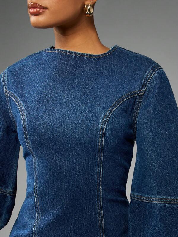 MISSGUIDED Fitted Denim Mini Dress With Balloon Sleeves