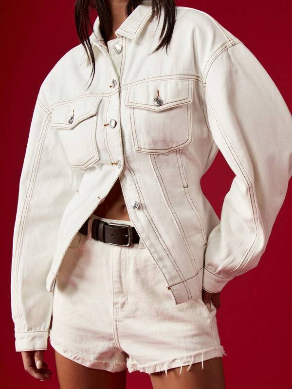 MISSGUIDED Fitted Denim Trucker Jacket With Contrast Stitching