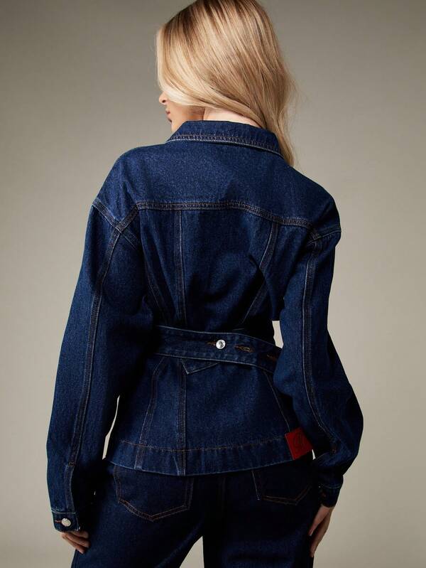 MISSGUIDED Fitted Denim Trucker Jacket With Waist Belt