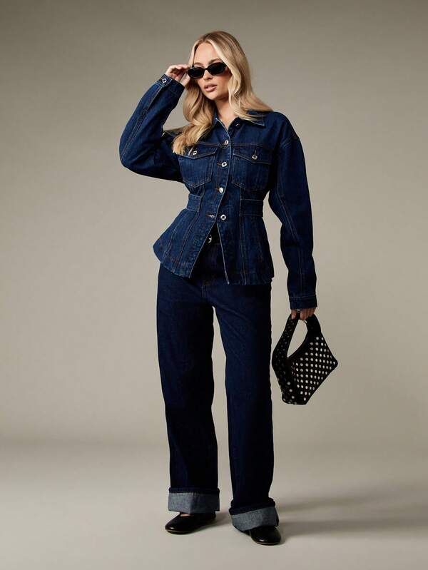 MISSGUIDED Fitted Denim Trucker Jacket With Waist Belt