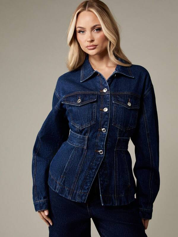 MISSGUIDED Fitted Denim Trucker Jacket With Waist Belt