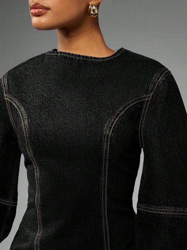 MISSGUIDED Fitted Mini Denim Dress With Cocoon Sleeves