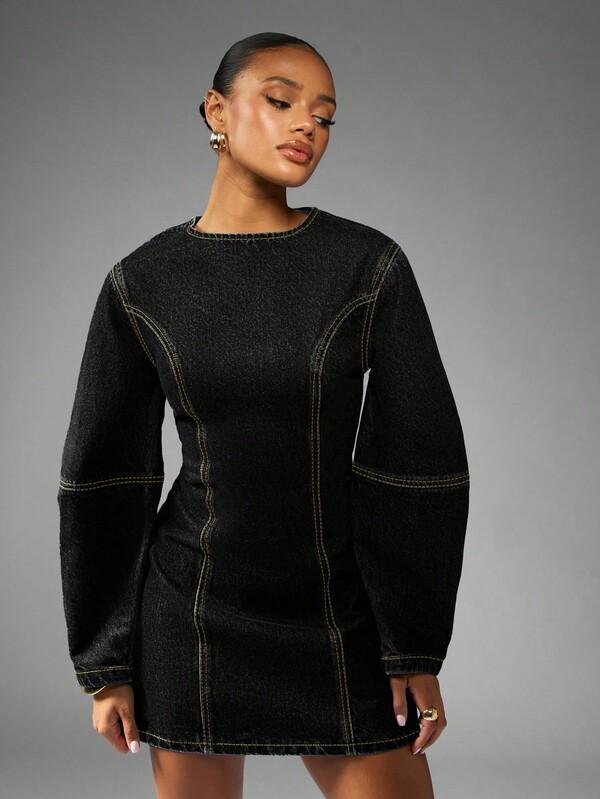 MISSGUIDED Fitted Mini Denim Dress With Cocoon Sleeves