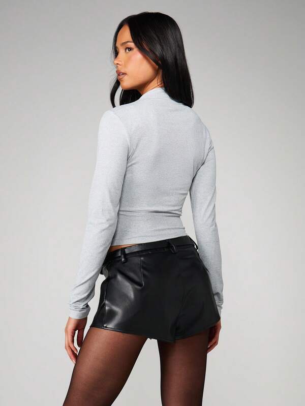 MISSGUIDED Fitted Mock Neck Long Sleeve Top